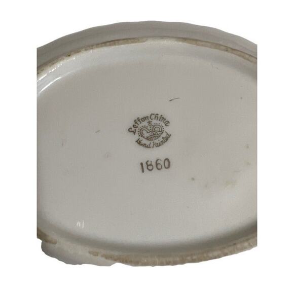 Vtg Lefton Hand Painted Green Rose Heritage Cabbage Rose 1860 Trinket Dish - Picture 2 of 4